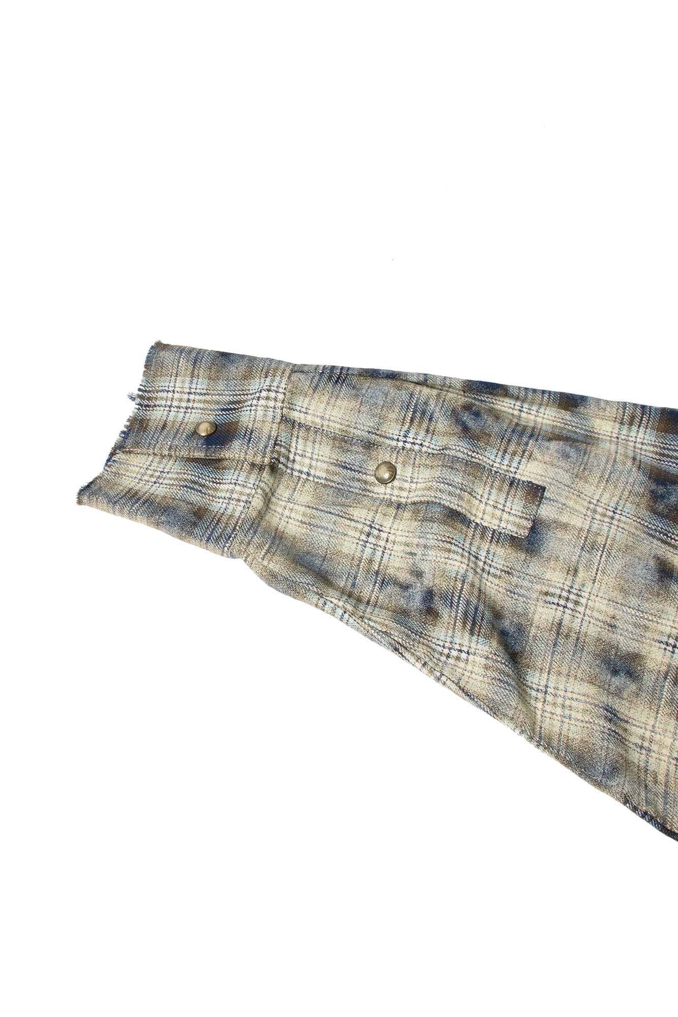 RELABEL Tie-dye Plaid Dual Closure Frayed Shirt