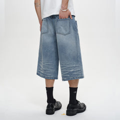 CATSSTAC Whisker-Wash Middle-Spliced Wide-Leg Shorts