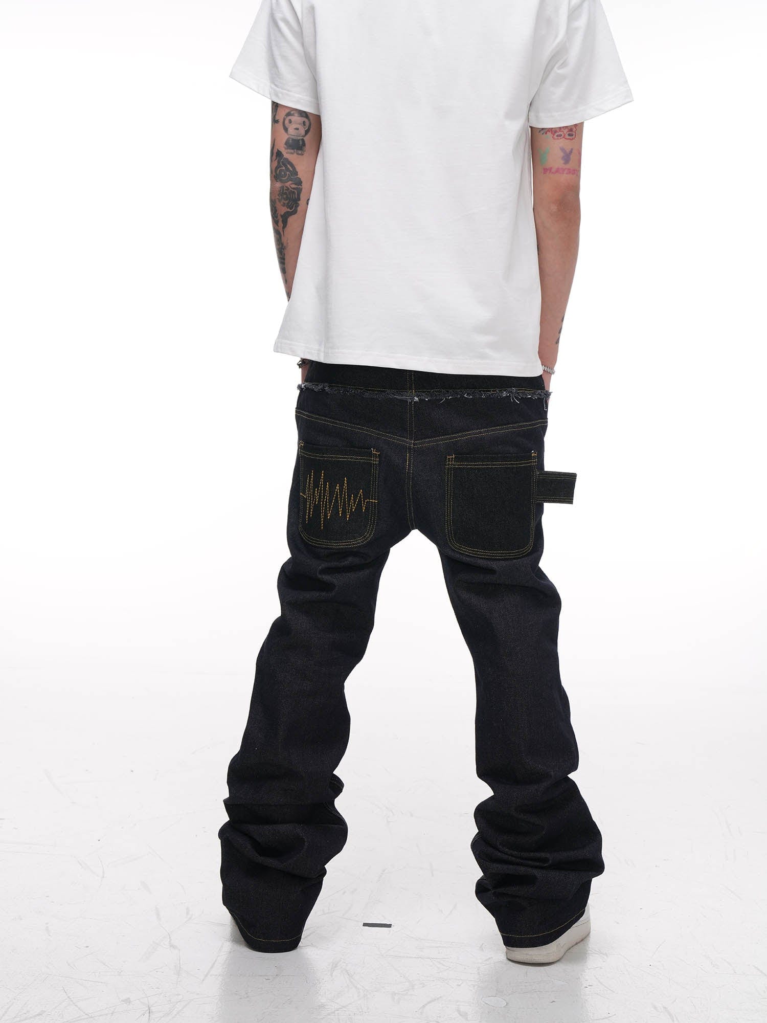 PHANTOMHUNTER Double-Waist Spliced Straight-Leg Fitted Jeans
