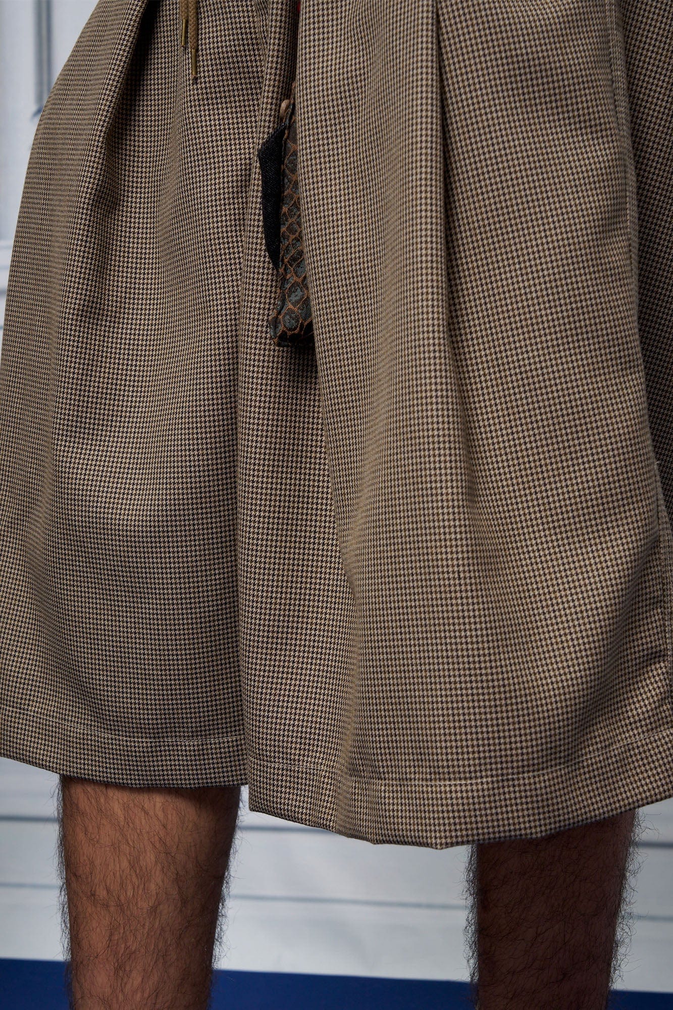 UNLIMITED MOTE Pleated Wide-Leg Drawstring Shorts Houndstooth