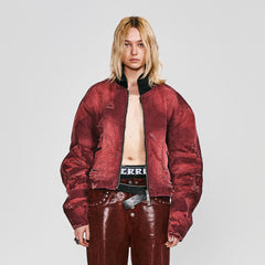 FLYERRER Distressed Curved Spliced Jacket Burgundy