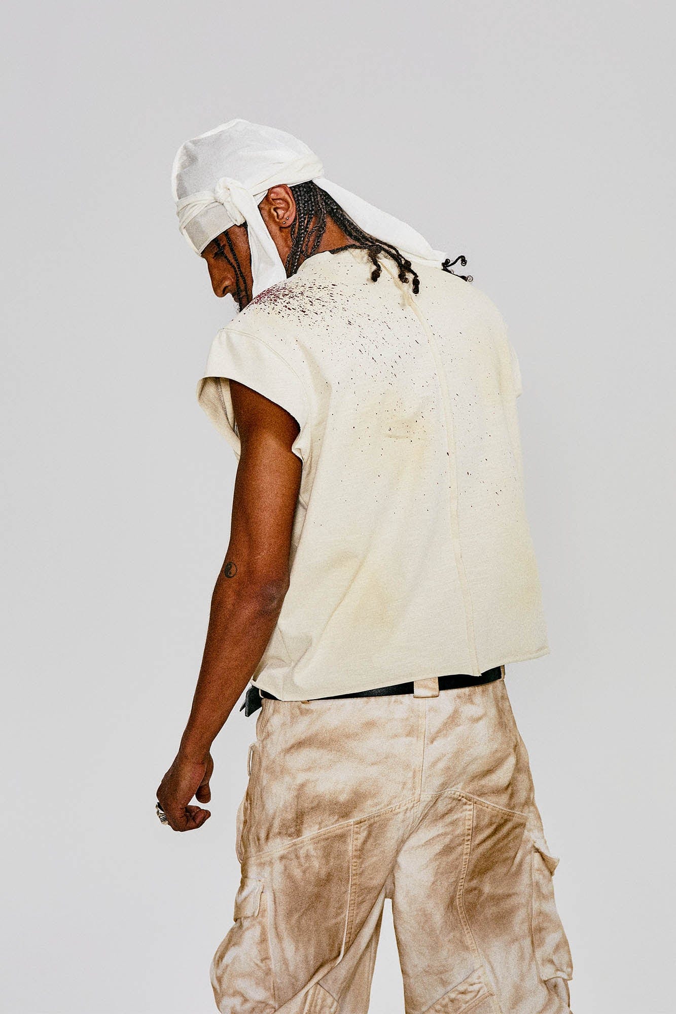 FLYERRER Deconstructed Distressed Scythe-Graphic Cap Sleeve Tee