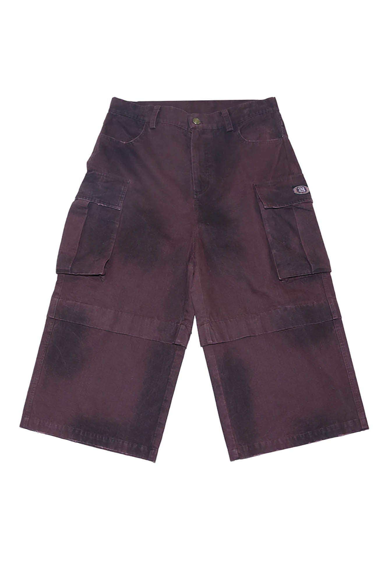 TRECLUB Dirty Washed Multi-Pocket Wide-Leg Shorts