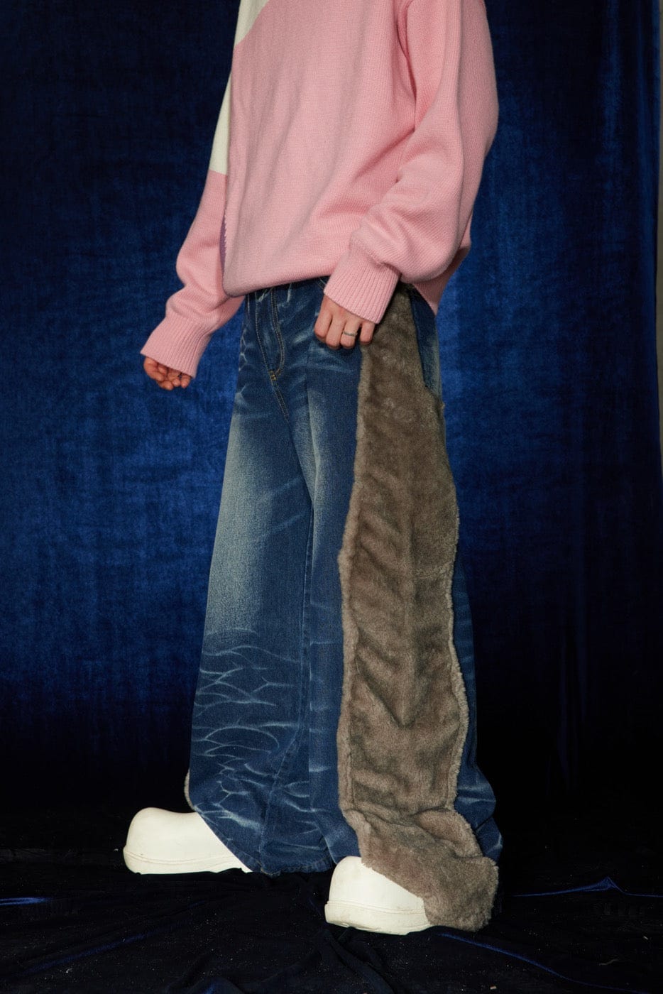 DND4DES Faux Fur Spliced Jeans