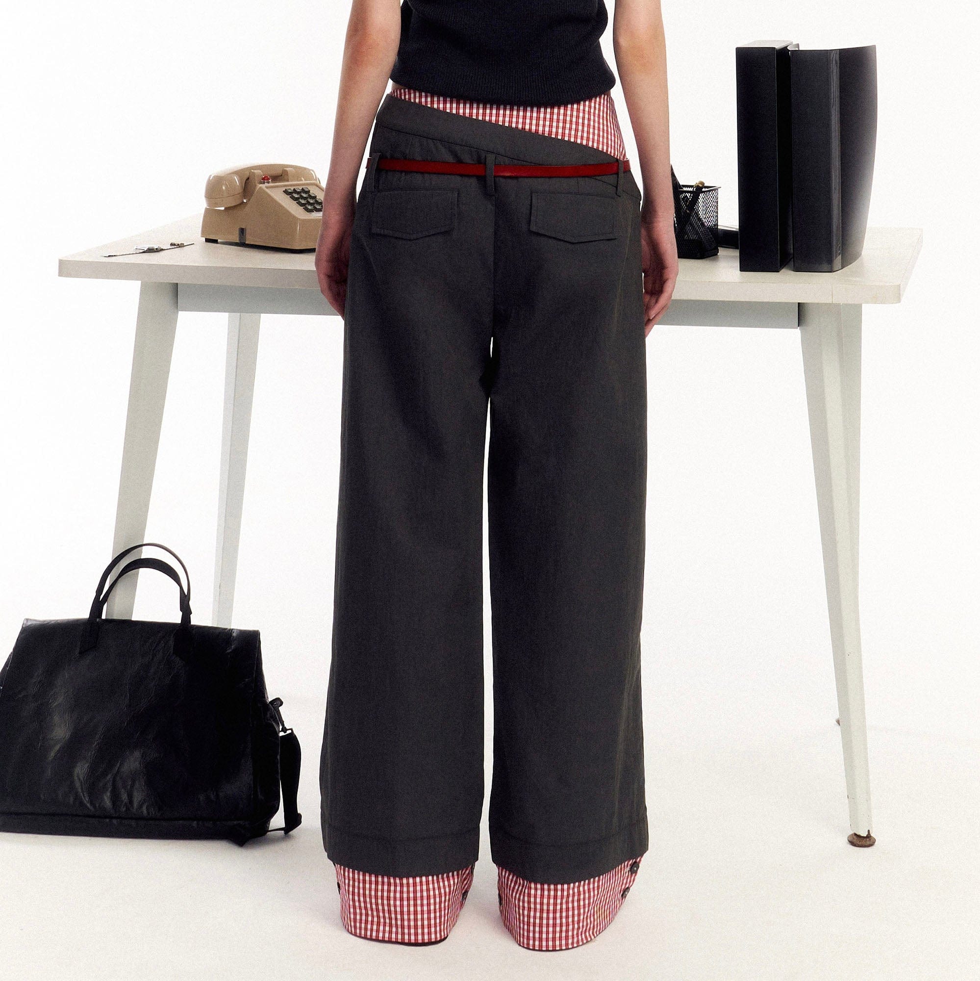 OIPWORD Asymmetrical Waist Faux-Layered Wide-Leg Pants