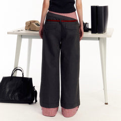 OIPWORD Asymmetrical Waist Faux-Layered Wide-Leg Pants