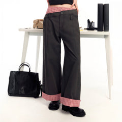 OIPWORD Asymmetrical Waist Faux-Layered Wide-Leg Pants