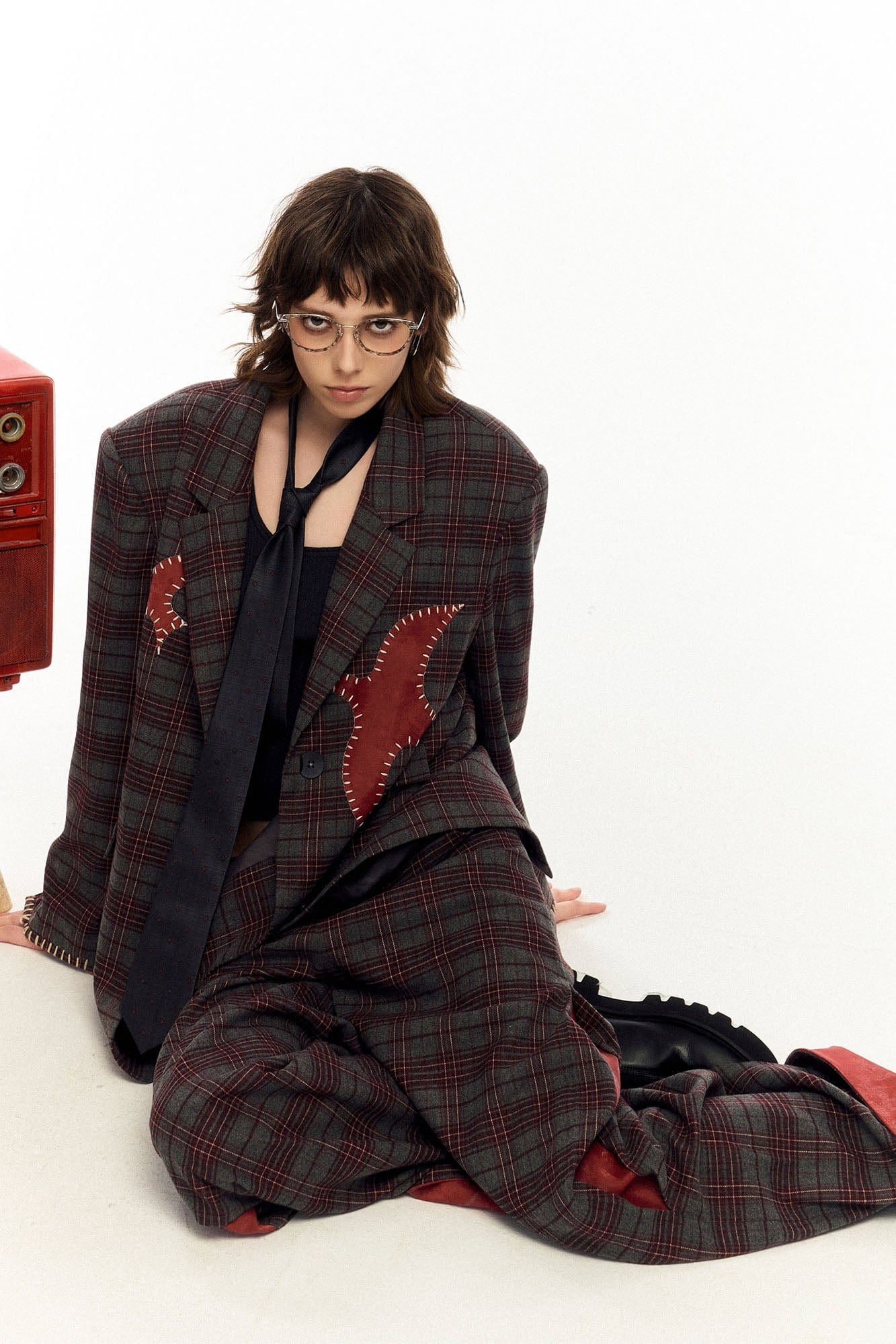 OIPWORD Retro Birds Patchwork Plaid Blazer