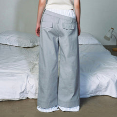 OIPWORD Asymmetrical Waist Faux-Layered Wide-Leg Pants