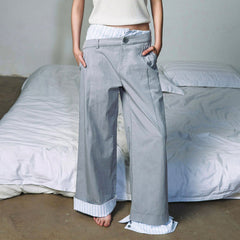 OIPWORD Asymmetrical Waist Faux-Layered Wide-Leg Pants