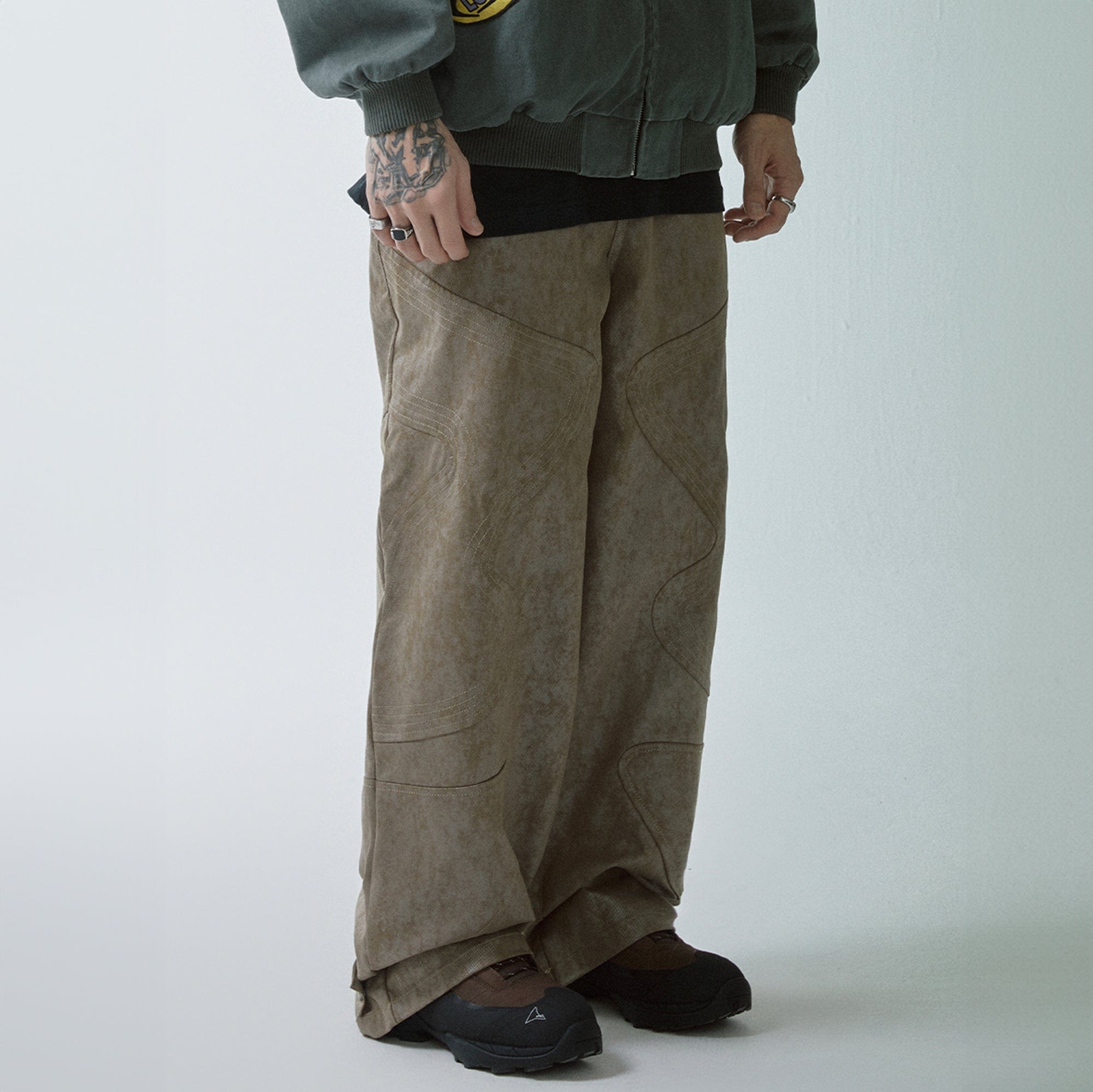 F2CE Distressed Paneled Waxed Pants