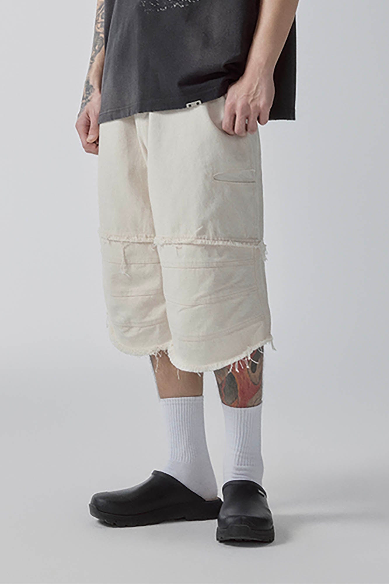 F2CE Layered Spliced Frayed-Edge Shorts