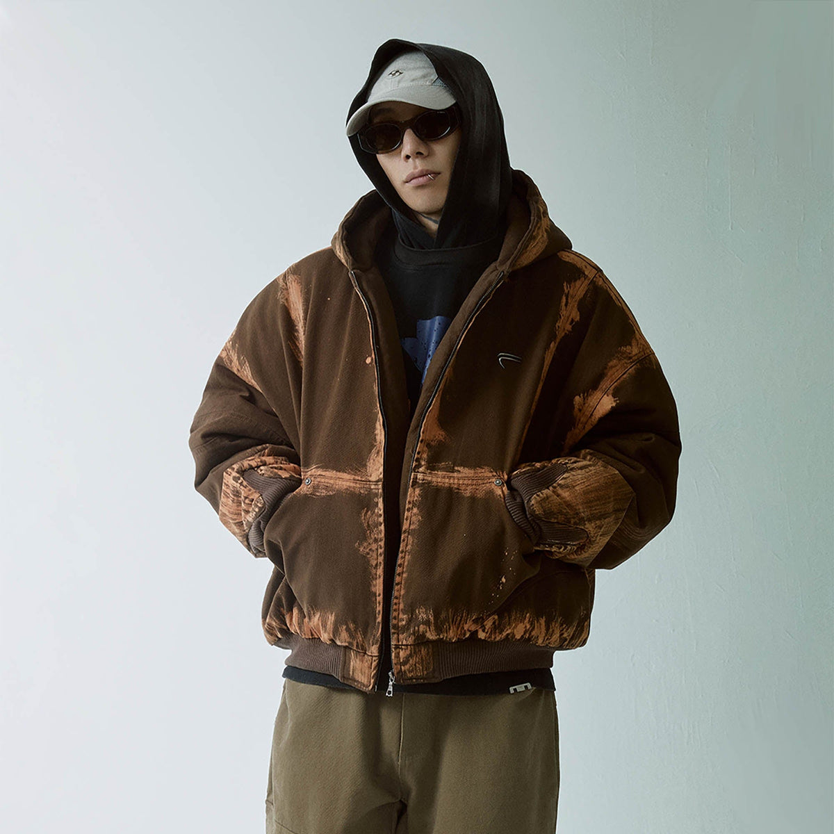 F2CE Brushed Stitch Distressed Hooded Cotton-Padded Jacket