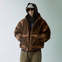 F2CE Brushed Stitch Distressed Hooded Cotton-Padded Jacket