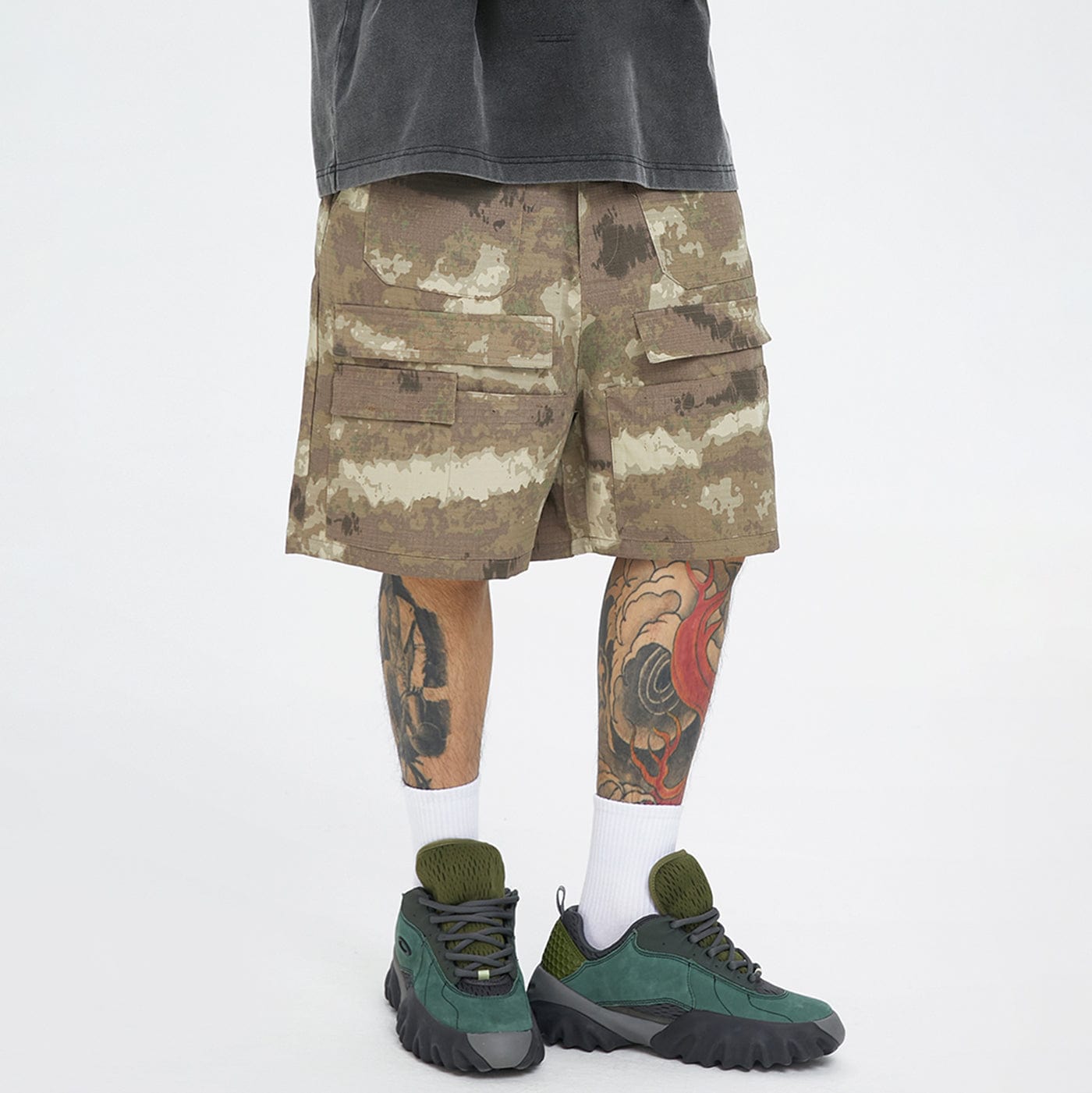 F2CE Retro Camo Multi Pocket Buckle Shorts