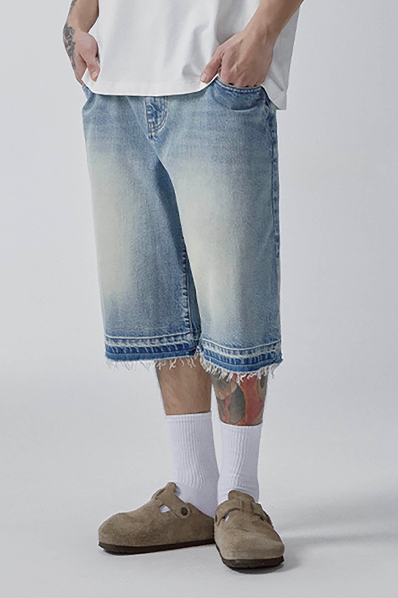 F2CE Washed Raw-Hem Denim Shorts