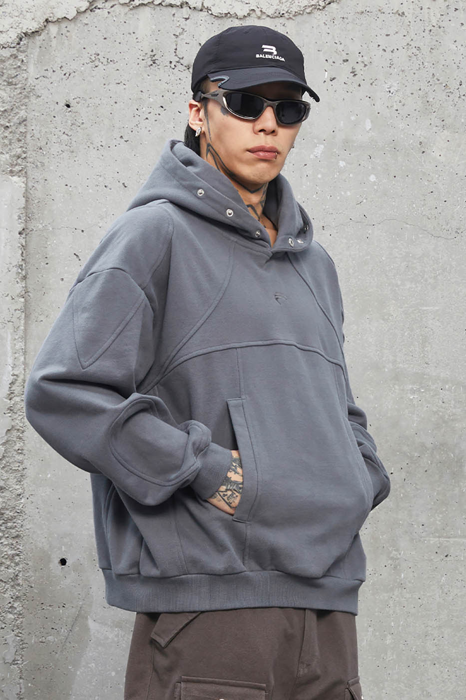 F2CE Deconstructed Spliced Buttoned Hoodie