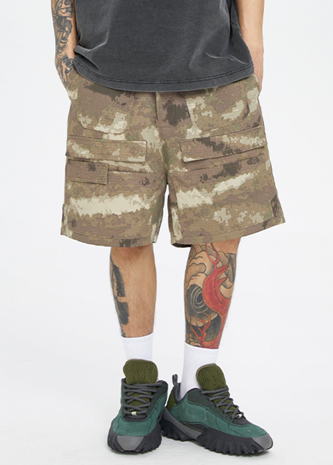 F2CE Retro Camo Multi Pocket Buckle Shorts