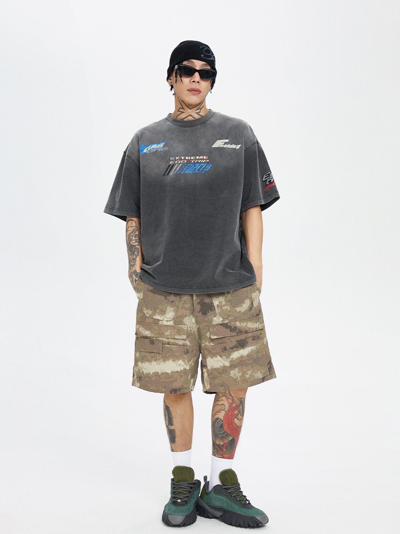 F2CE Retro Camo Multi Pocket Buckle Shorts