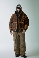 F2CE Brushed Stitch Distressed Hooded Cotton-Padded Jacket
