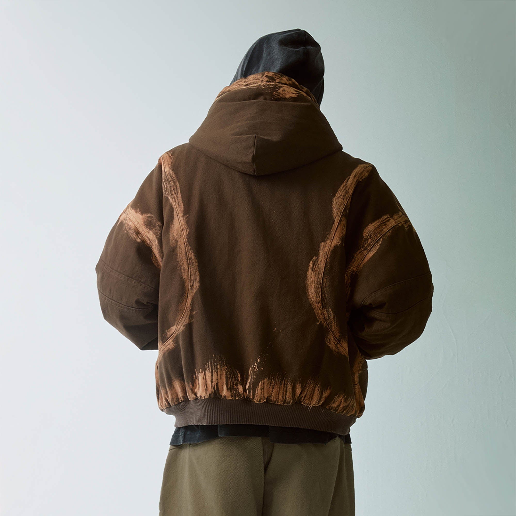 F2CE Brushed Stitch Distressed Hooded Cotton-Padded Jacket