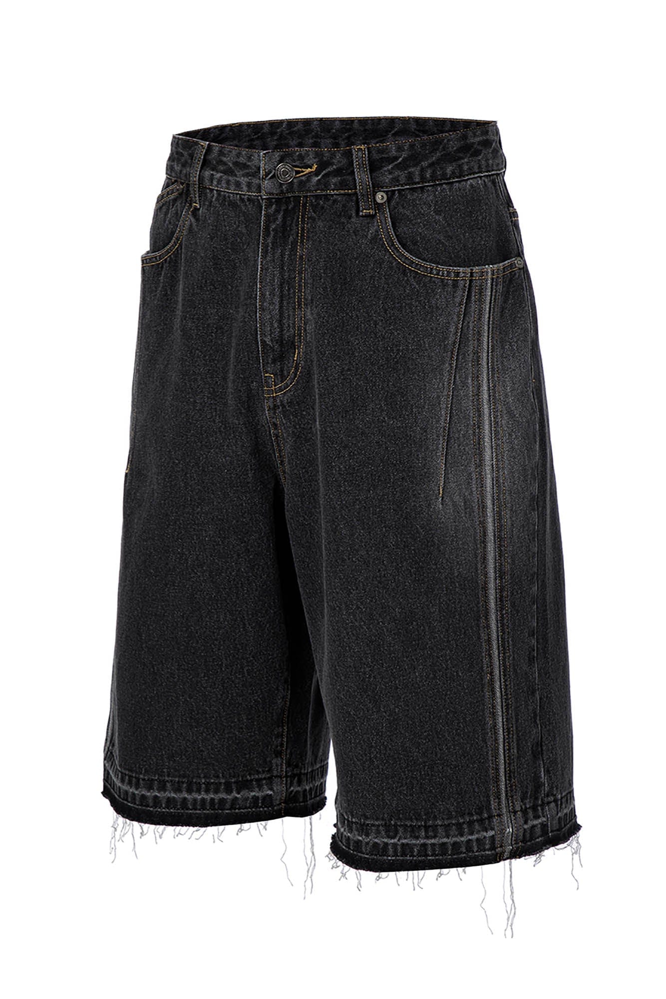 F2CE Raw-Hem Raised Seam Washed Denim Shorts