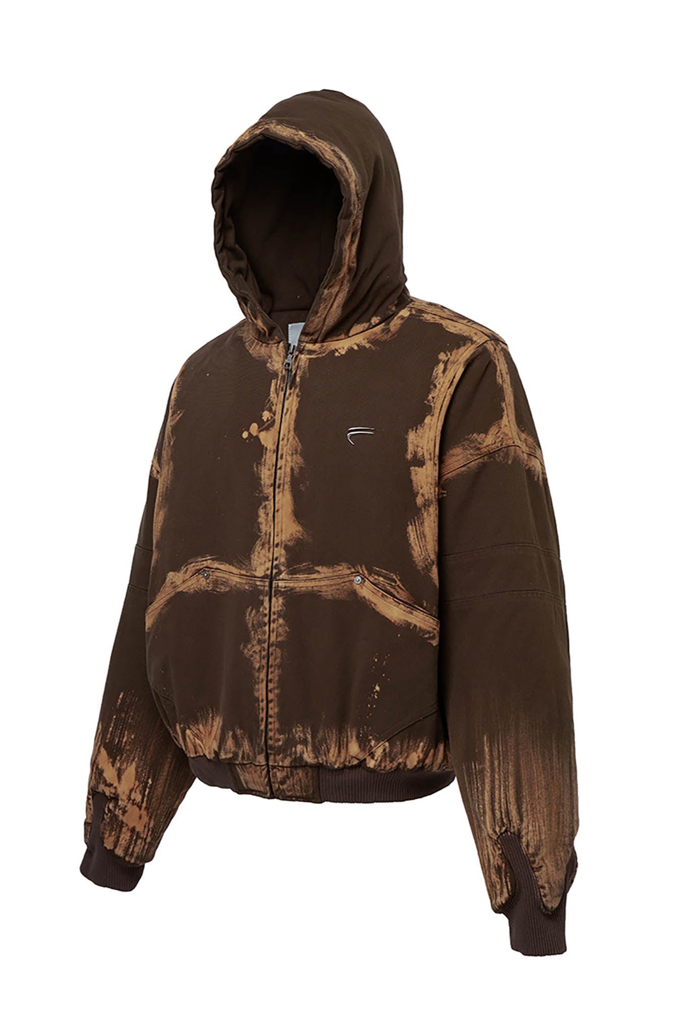 F2CE Brushed Stitch Distressed Hooded Cotton-Padded Jacket