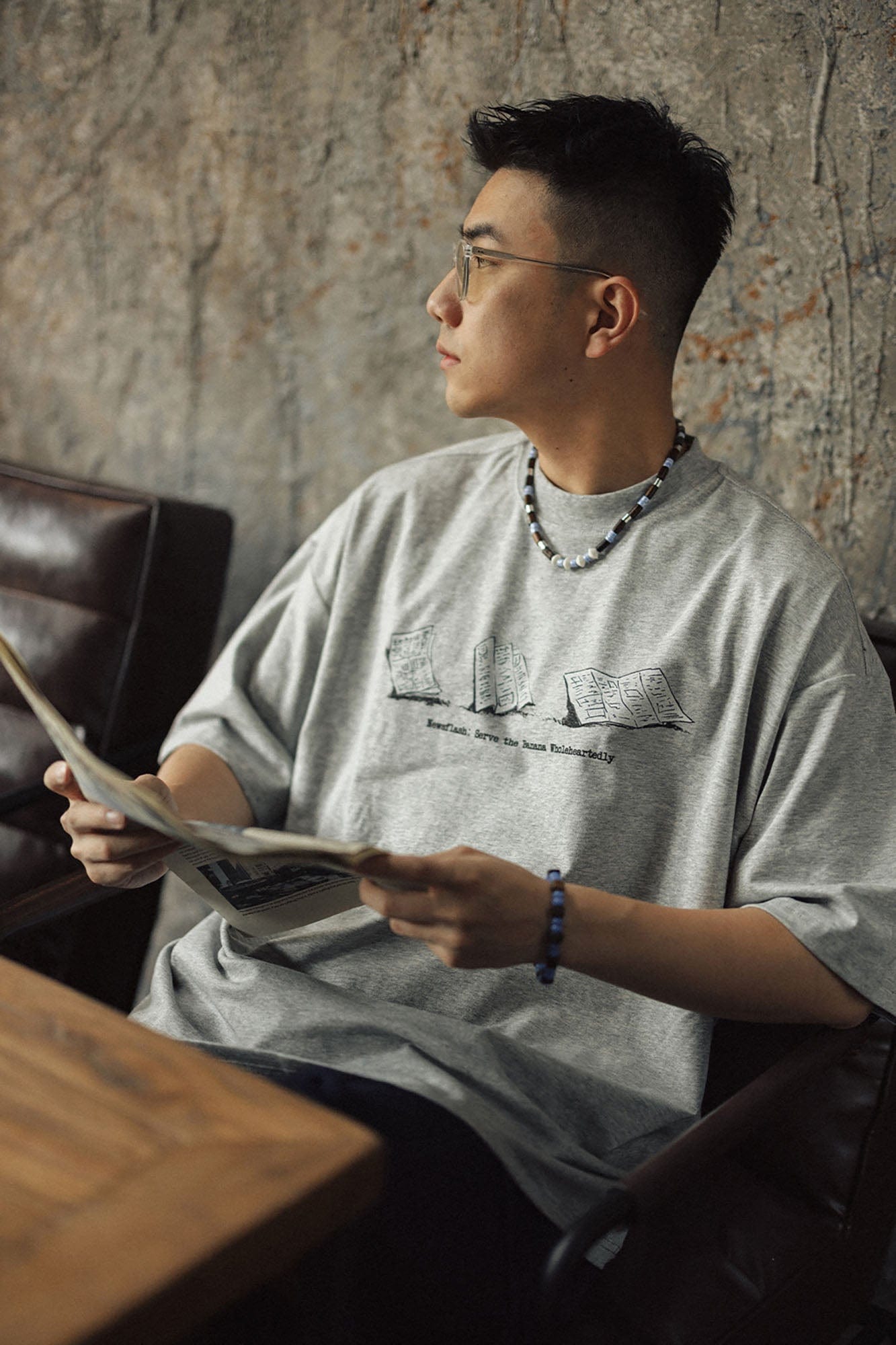 BANANA CLUB Newspaper Graphic Sorona Oversized T-Shirt