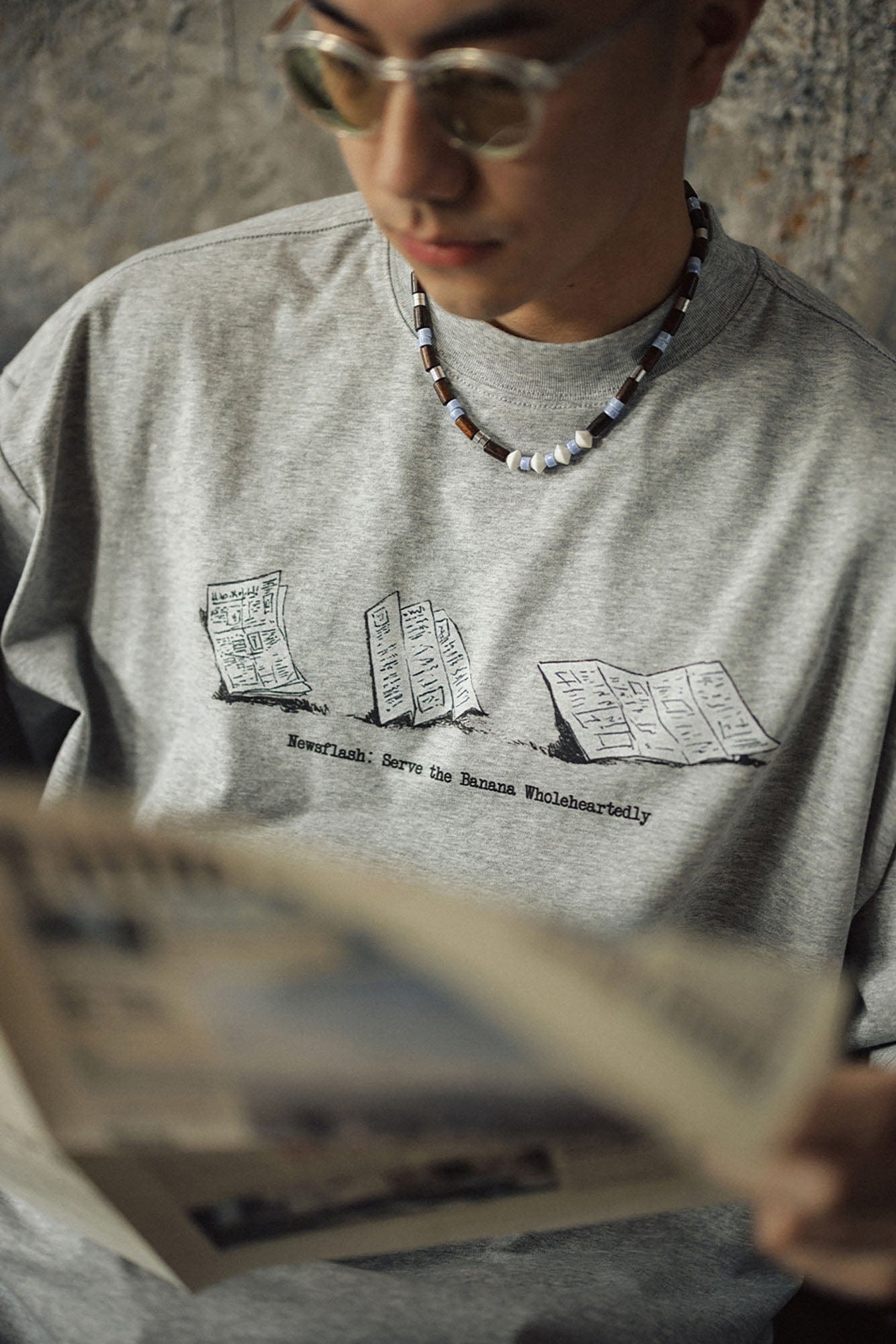 BANANA CLUB Newspaper Graphic Sorona Oversized T-Shirt