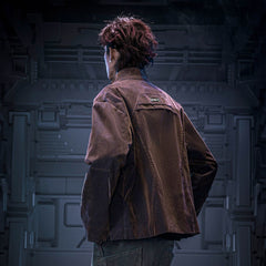 XIPHEVIL Mech Deconstructed Washed Denim Jacket Brown