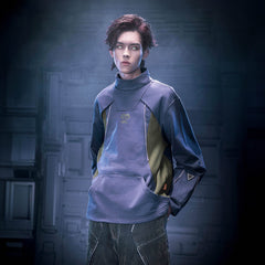 XIPHEVIL Mesh Paneled Tactical Turtleneck Sweatshirt Blue