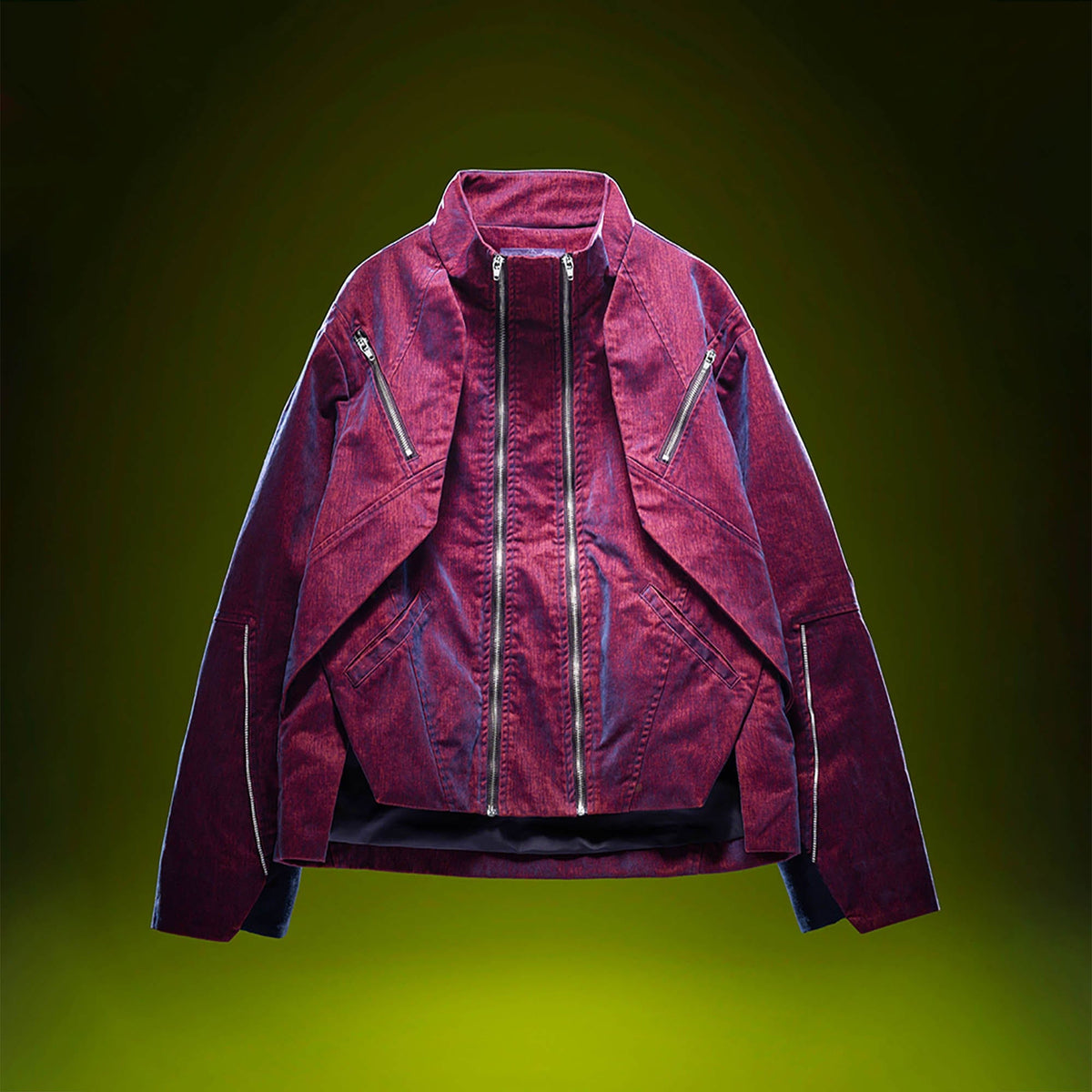 XIPHEVIL Mech Deconstructed Washed Denim Jacket Red