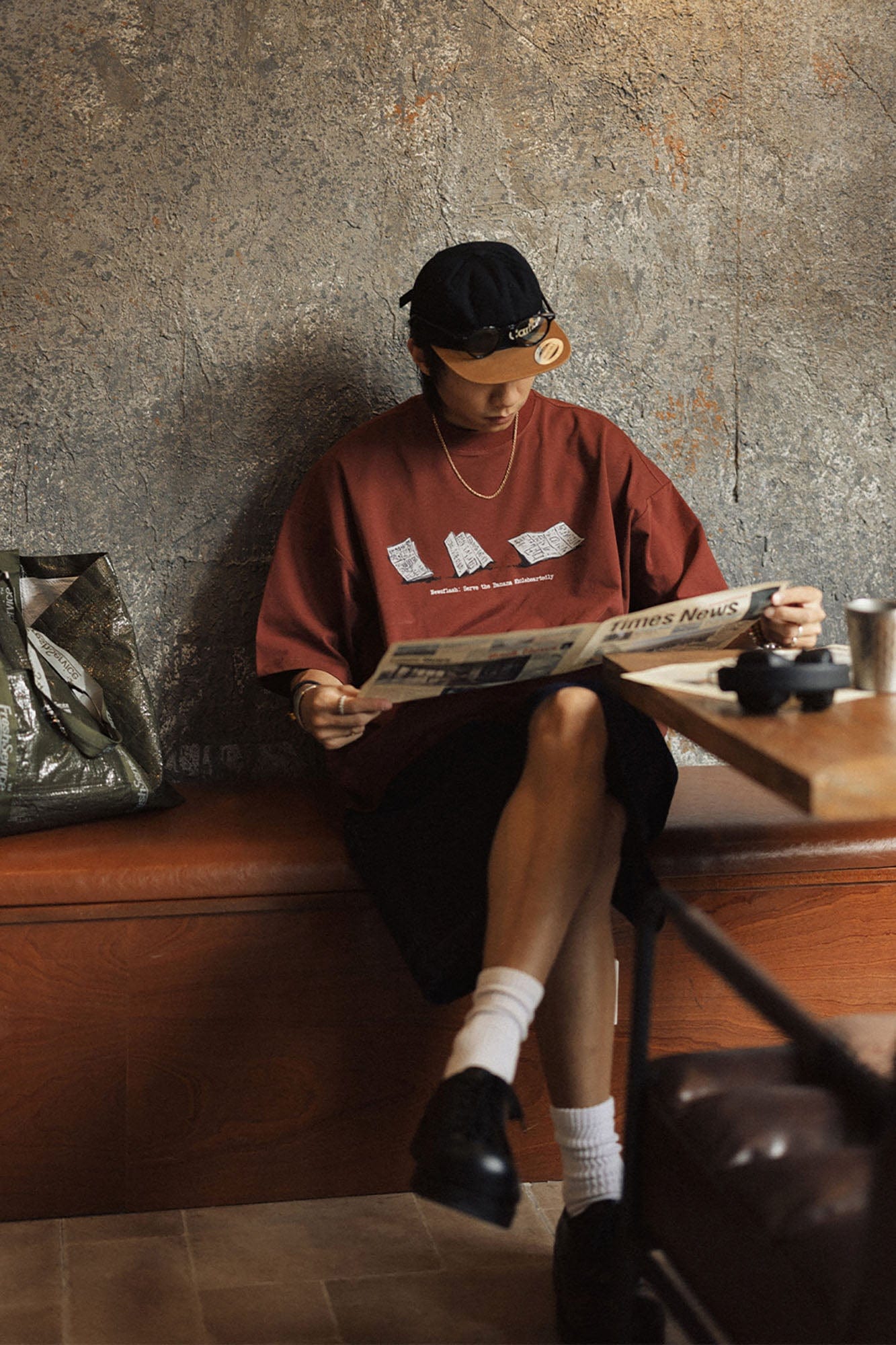 BANANA CLUB Newspaper Graphic Sorona Oversized T-Shirt