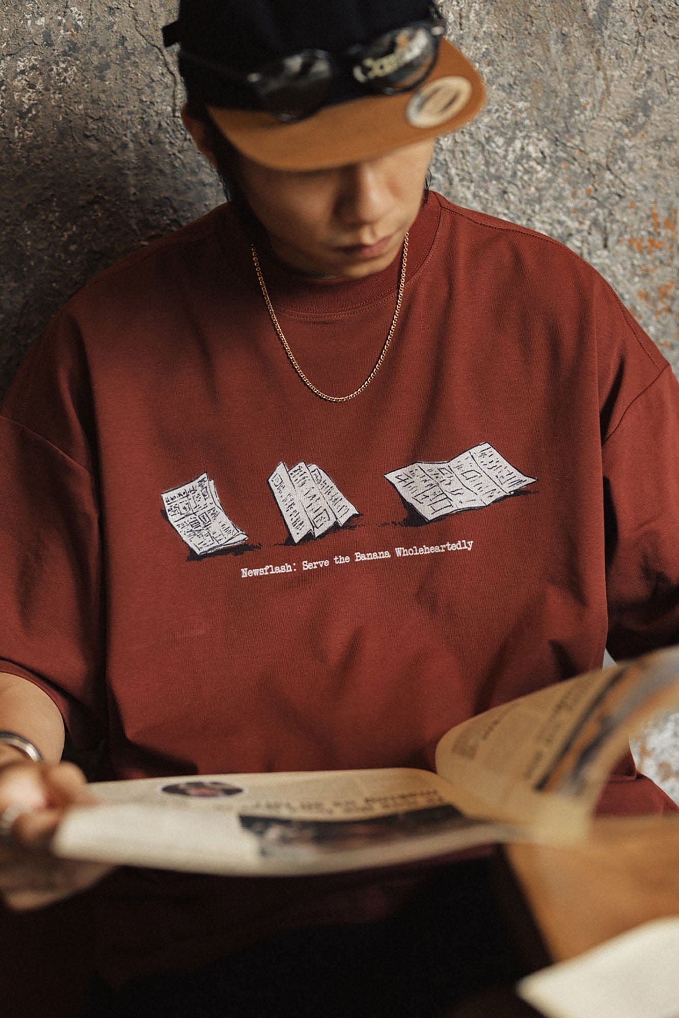 BANANA CLUB Newspaper Graphic Sorona Oversized T-Shirt
