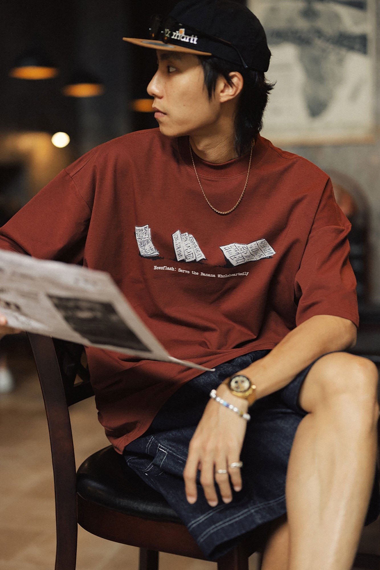 BANANA CLUB Newspaper Graphic Sorona Oversized T-Shirt