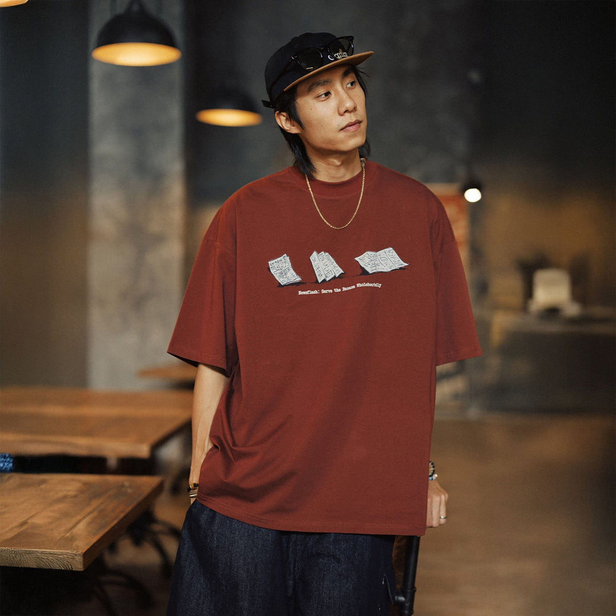BANANA CLUB Newspaper Graphic Sorona Oversized T-Shirt
