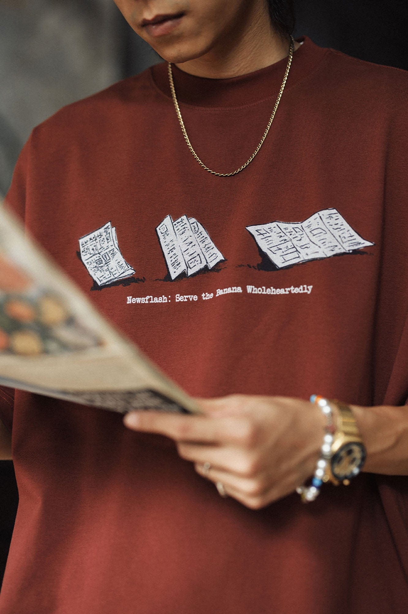 BANANA CLUB Newspaper Graphic Sorona Oversized T-Shirt