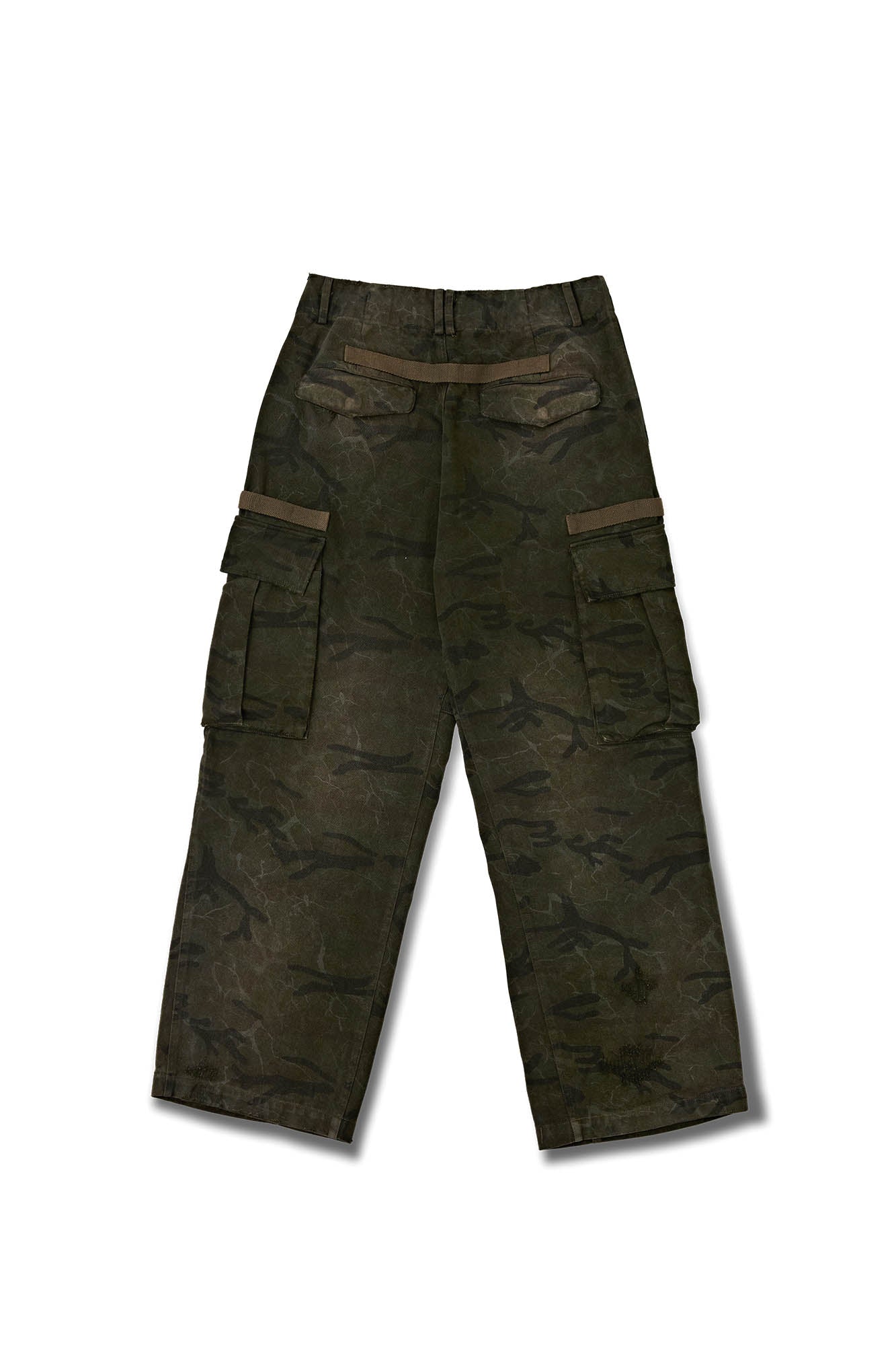 FACEONLAB Distressed Cracked Crinkled Multi-Pocket Military Cargo