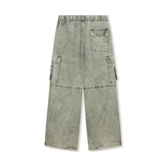BONELESS Washed Pleated-Knee Drawstring Cargo Pants