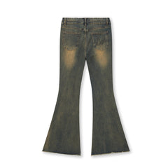 BONELESS Washed Frayed Hem Flared Jeans