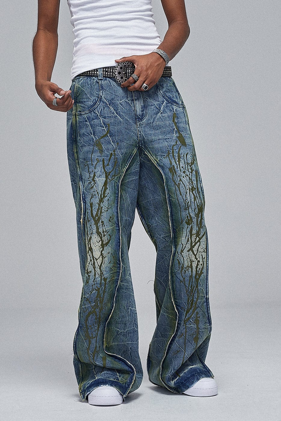 DND4DES Ripple Spliced Washed Jeans