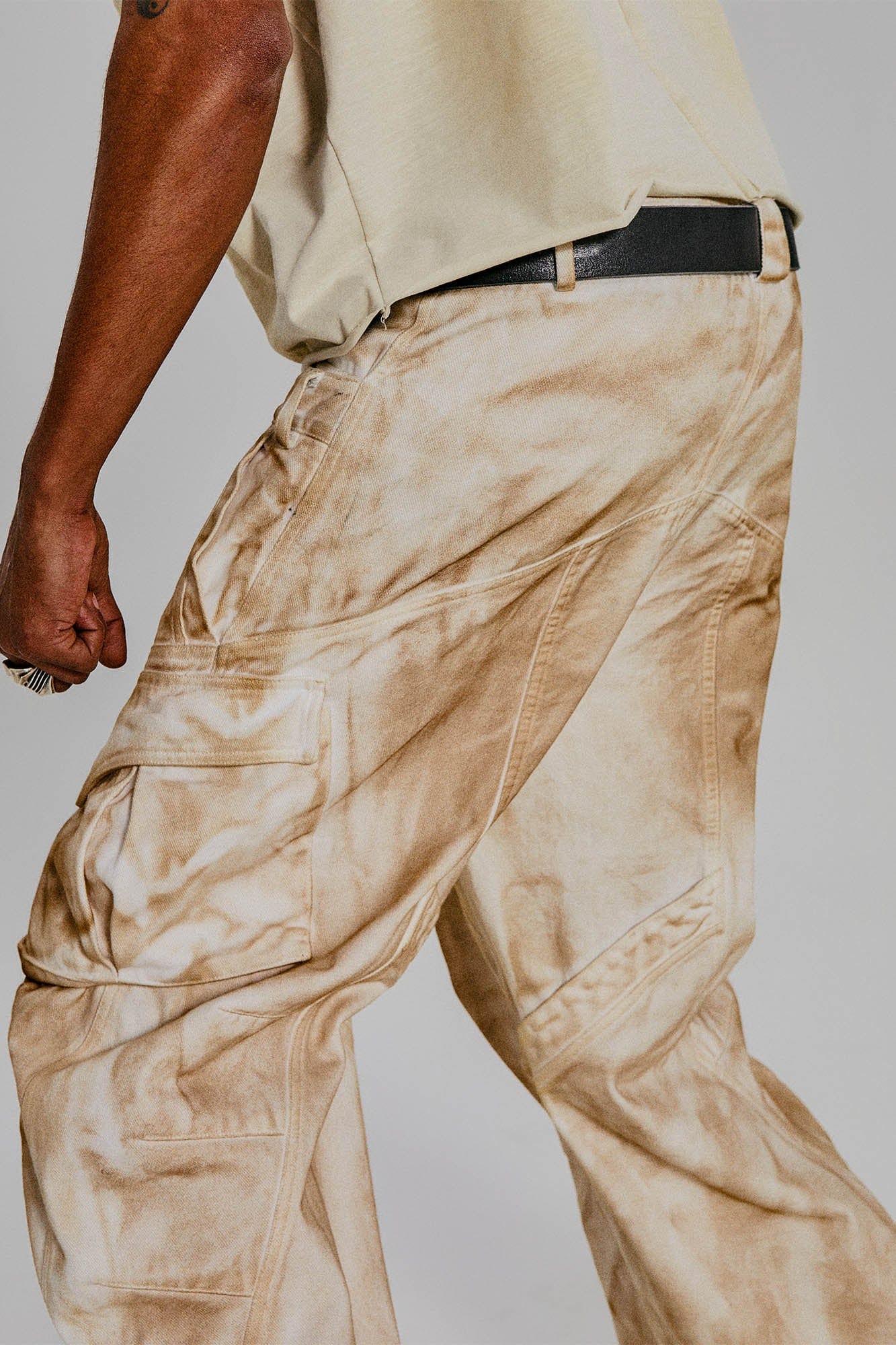 FLYERRER Rusted Double-Waist Multi-Pocket Curved-Leg Cargo
