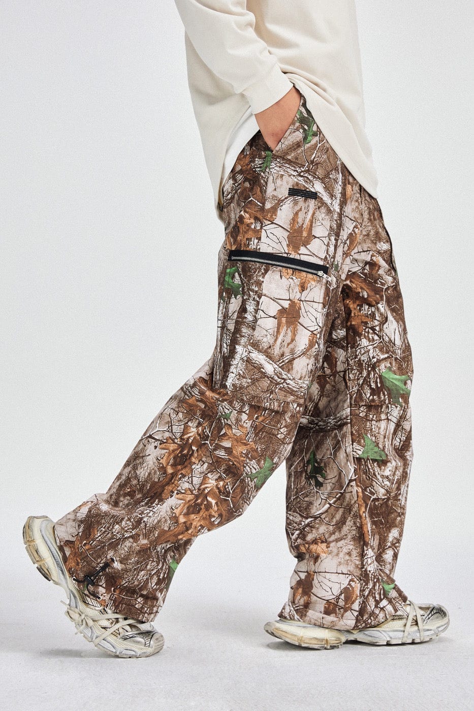 BONELESS Withered Leaves Crinkled Camo Cargo Pants