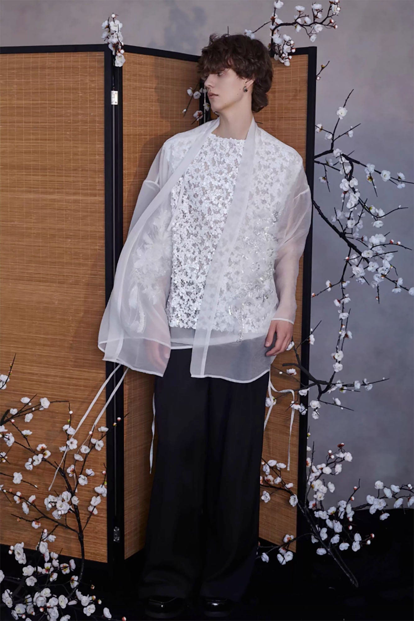 JIECHI Feathered Sequin Sheer Kimono Jacket