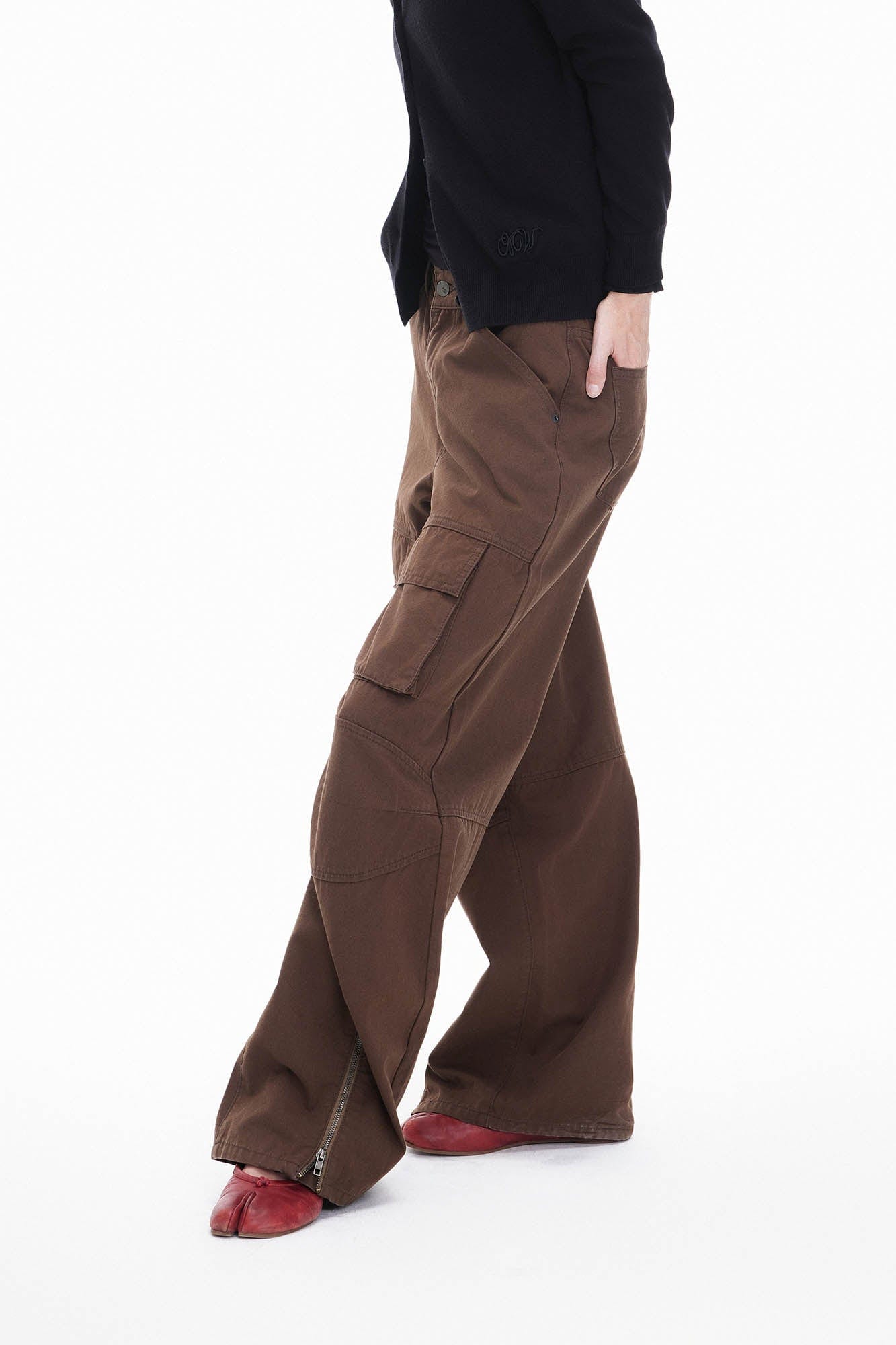 ARTIFICIAL WORLD Zip-Hem Multi-Pocket Wide-Leg Cargo