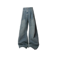 RELABEL Washed Pleated Waist Baggy Jeans