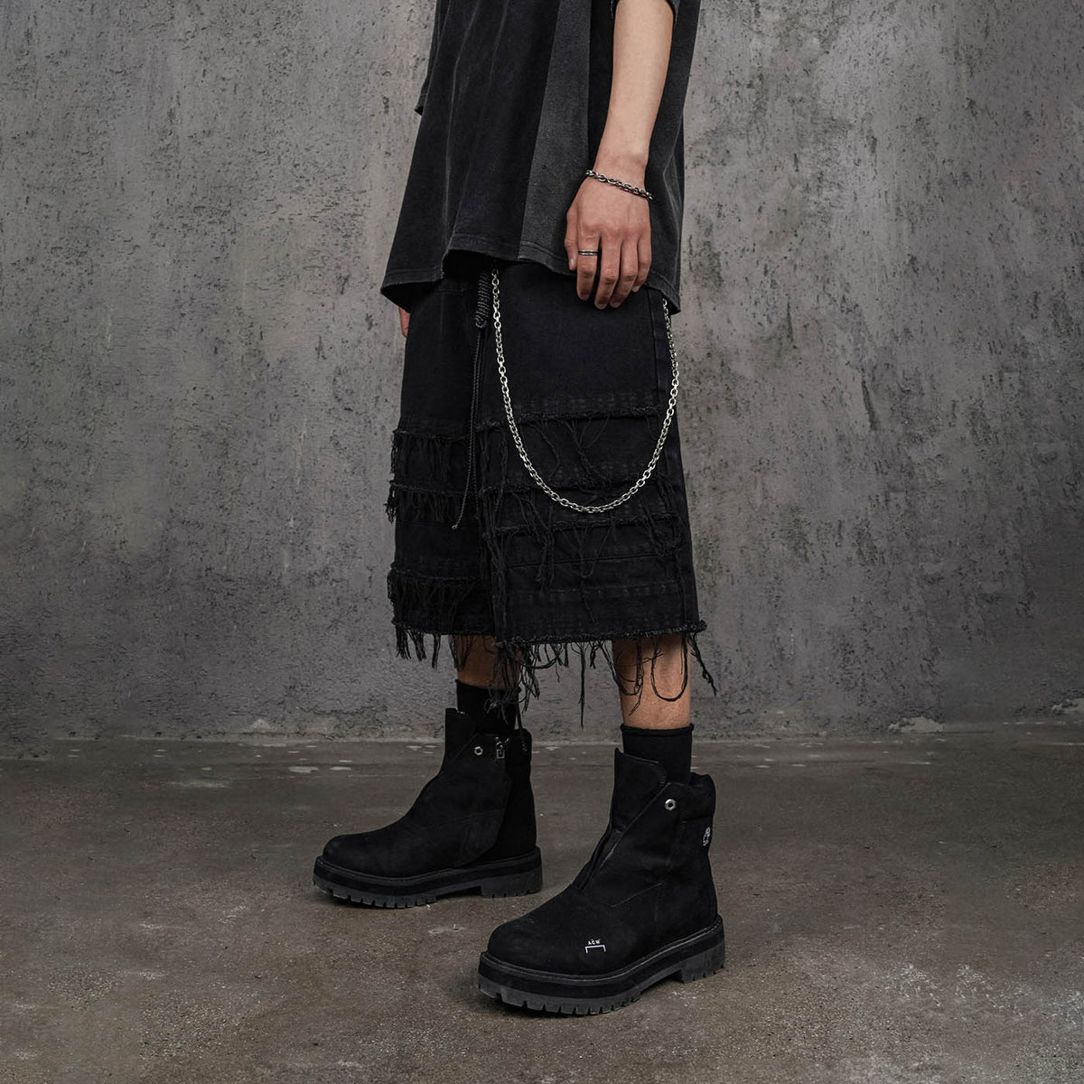 UNDERWATER Heavily Frayed Layered Denim Shorts