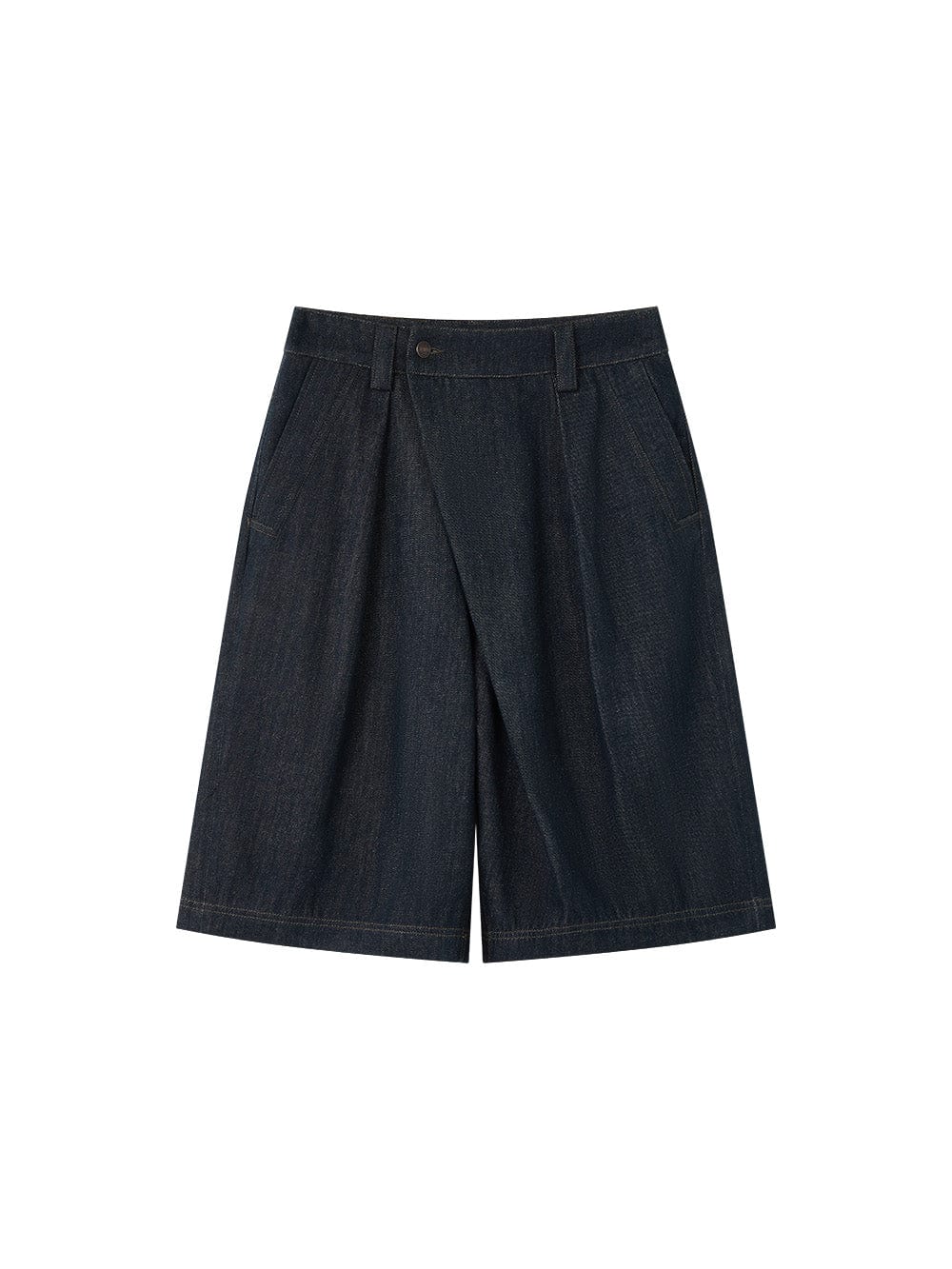 OPICLOTH Washed Asymmetric Fly Pleated Denim Shorts