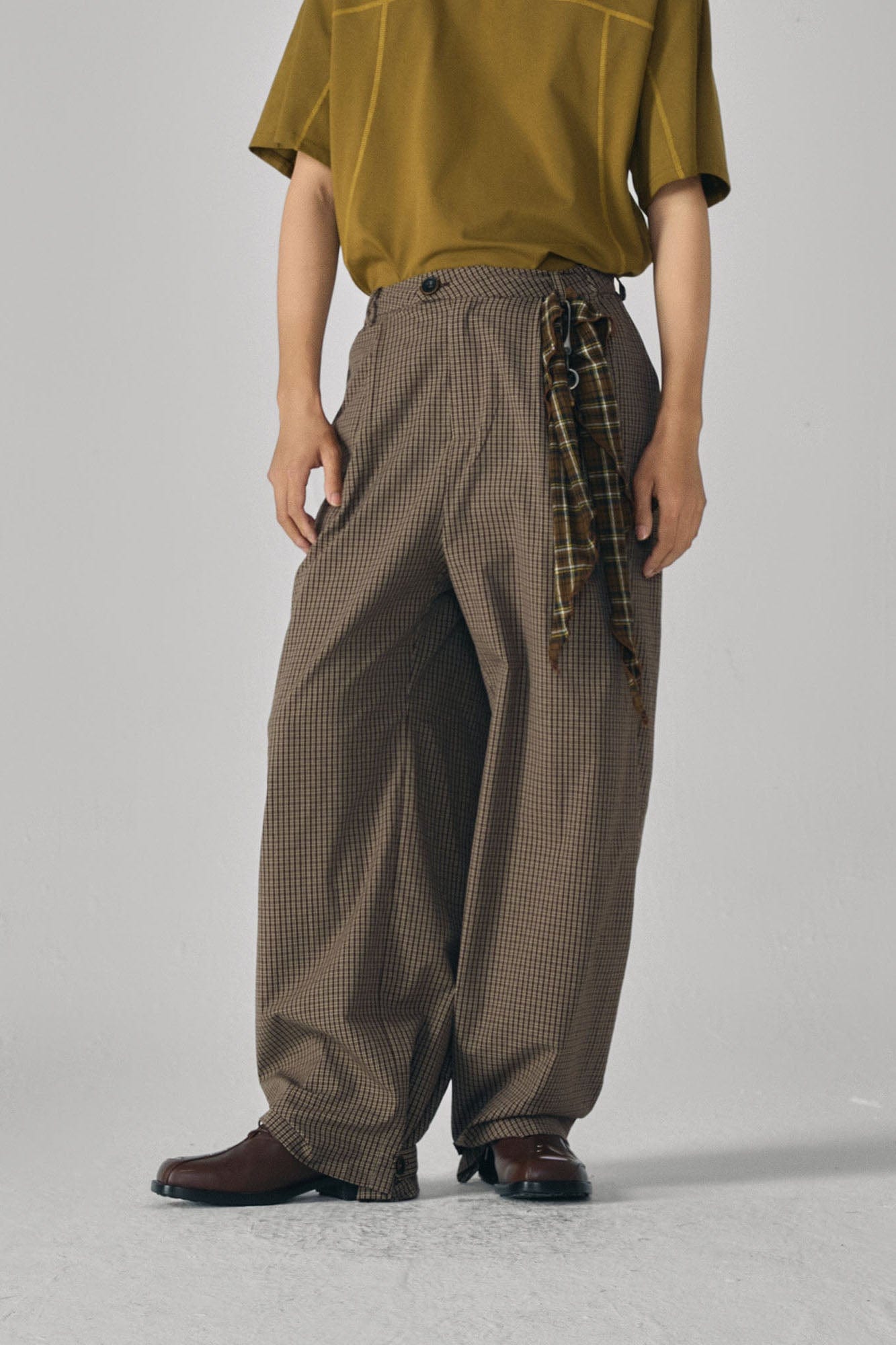 GONGHE REPUB Retro Paid Spliced Wide-Leg Pants