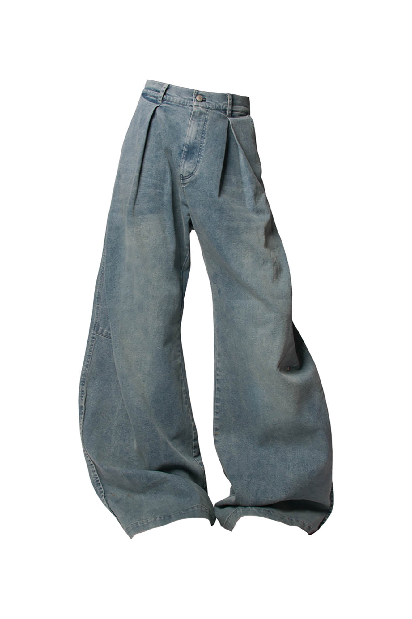 RELABEL Washed Pleated Waist Baggy Jeans